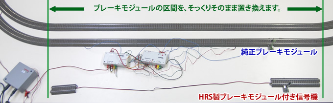 ブレーキモジュールを設置している区間にHRS製のブレーキモジュール付き信号機を並べて置いた写真